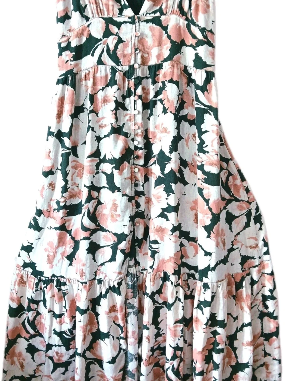 Abercrombie & Fitch Women's Pink Green Floral Summer Maxi Button Dress Size L